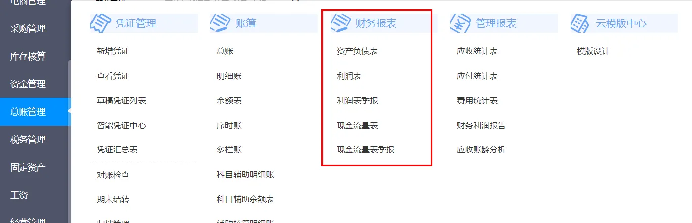 图示：好业财12.4财务报表界面。