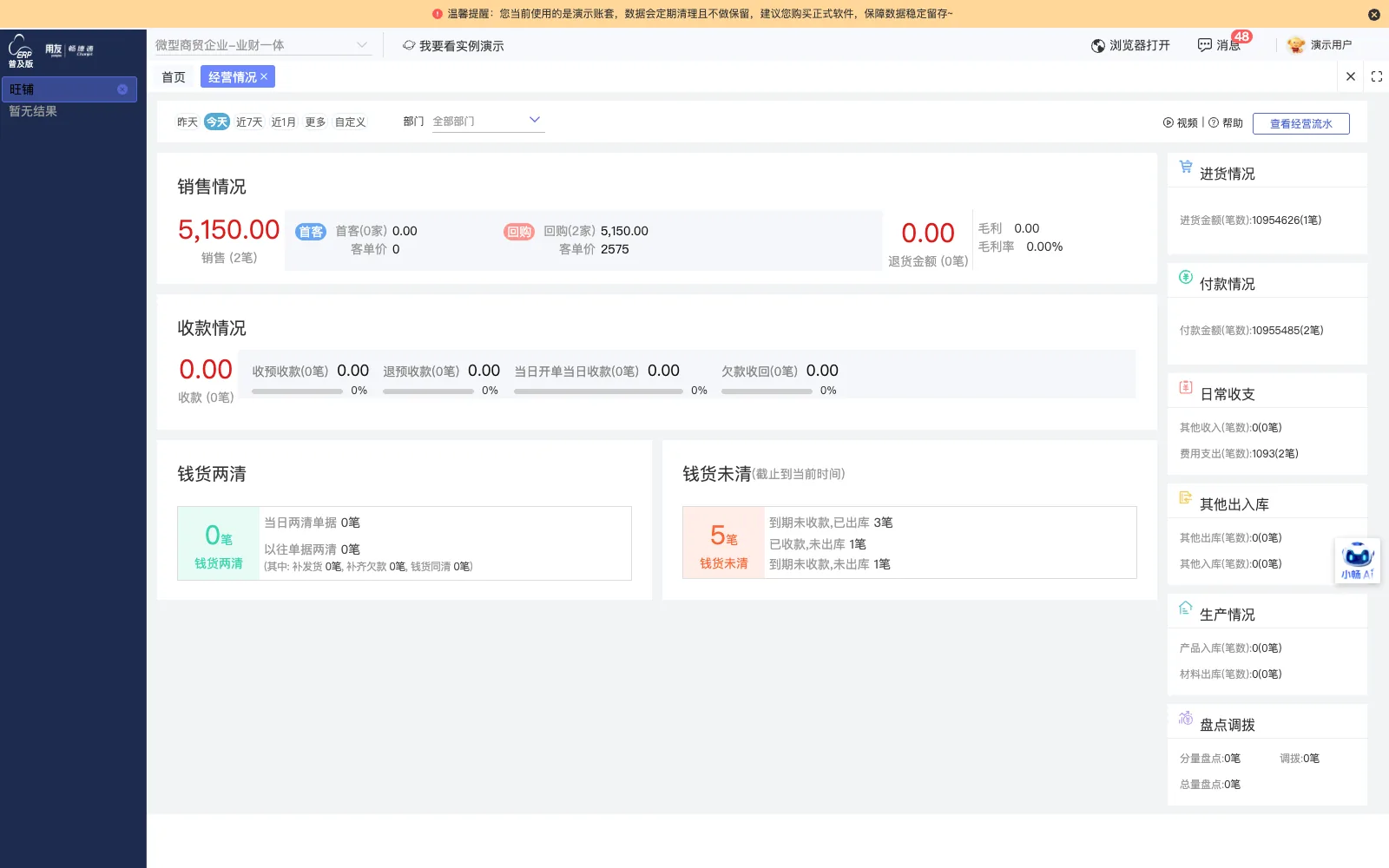 经营日报界面；演示环境实拍
